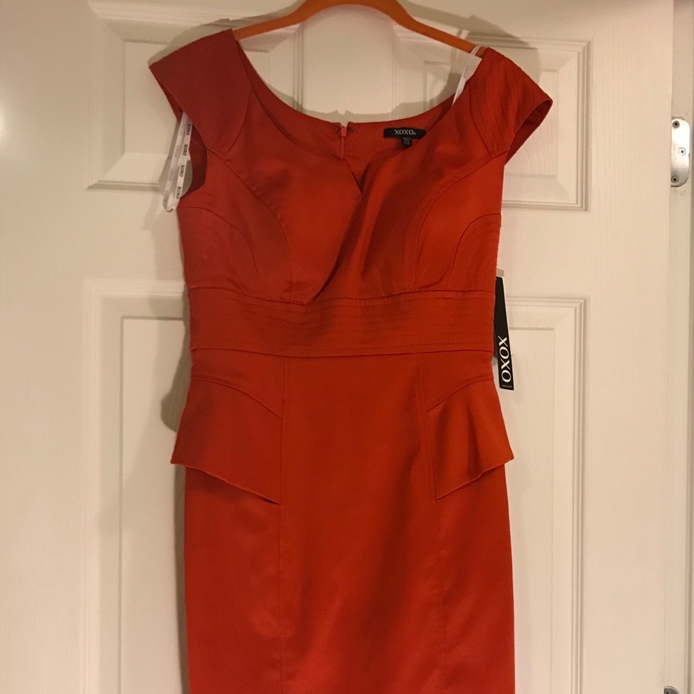 XOXO orange 7/8 knee length dress.